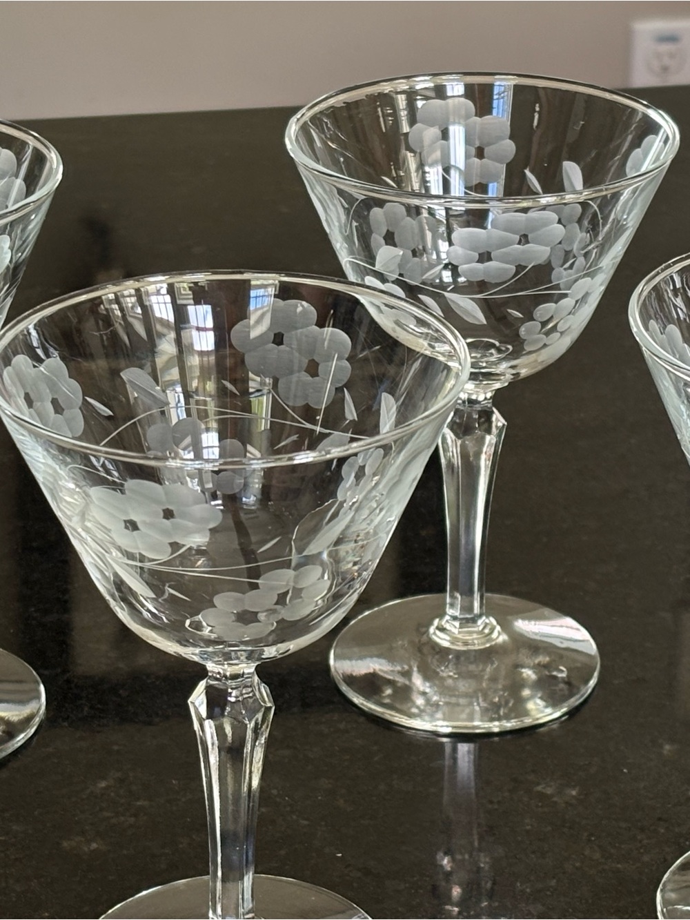 Etched Floral Crystal Cocktail Glasses - Clear